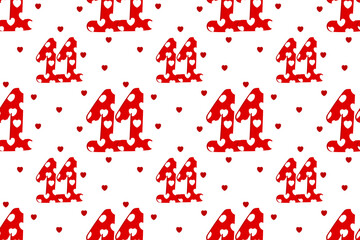 Kids seamless background. Decorative childish pattern. Trendy doodle illustration. Cartoon style. Number eleven.