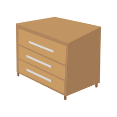 Chest of drawers, bedside table. Wooden furniture icons in flat design.