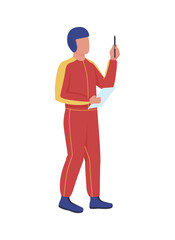 Skydiving instructor semi flat color vector character. Full body person on white. Astronaut preparing for spacewalk isolated modern cartoon style illustration for graphic design and animation