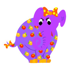 Elephant Funny Childish Cartoon Style Flat Vector Illustration In Bright Colors Isolated On White Background