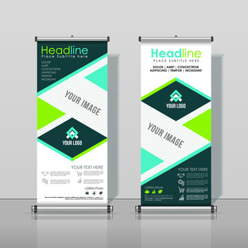 Turquoise, Lime Green, Roll up Business Banner Design Abstract Vertical Template Vector, Cover Abstract Modern X-Banner, Brochure Flyer Banner Rectangle Size.