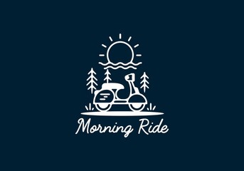 Morning ride scooter line art illustration