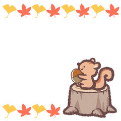 リスと銀杏と紅葉のフレーム