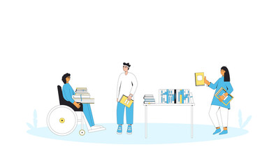 Book swap. Bookcrossing. Club members exchange. People opposite each other hold a book. Reading lovers giving a finished novels to friends.