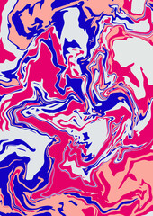 Fluid art texture. Abstract background with swirling paint effect. A4. Liquid acrylic picture that flows and splashes. Mixed paints for interior poster. yellow, 
pink, blue and gray overflowing