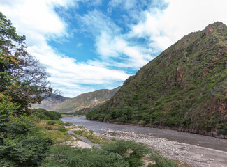 ChicamochÃ¡'s river crossing the Chicamocha's Canyon at Pescadero in Santander, Colombia.