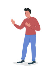Male asks for forgiveness semi flat color vector character. Standing figure. Full body person on white. Relationship ending isolated modern cartoon style illustration for graphic design and animation