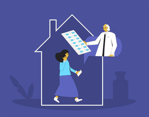 Online medical consultation. Telemedicine. Doctor distant advise. Health care by internet. Healthcare services. Vector illustration.