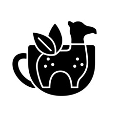 Silicone tea infuser black glyph icon. Infuser in form of animal. Reusable kitchen tool. Funny tea utensil for brewing beverage. Silhouette symbol on white space. Vector isolated illustration