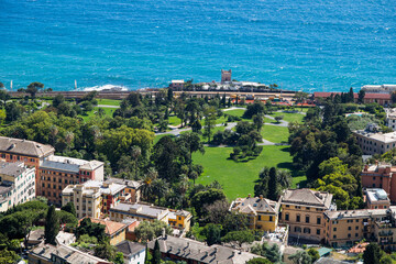 Fototapeta premium Aerial view of the Genoa Nervi Parks in Springtime, Genoa, Italy.