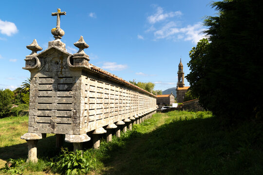 The biggest typical galician Horreo (granary) - 18th century, Carnota, La Coru&ntilde;a province, Region of Galicia, Spain, Europe