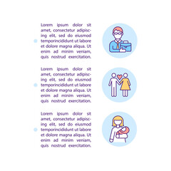 Starting a family concept line icons with text. PPT page vector template with copy space. Brochure, magazine, newsletter design element. Psychological adult development linear illustrations on white