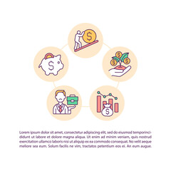 Dealing with financial difficulties concept line icons with text. PPT page vector template with copy space. Brochure, magazine, newsletter design element. Money savings linear illustrations on white