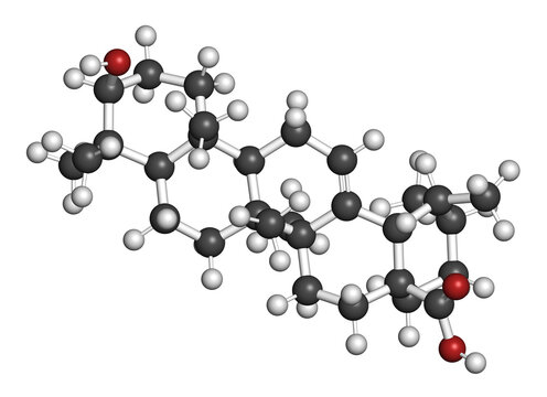 Ursolic acid molecule. Triterpenoid present in fruit peels. 3D rendering.