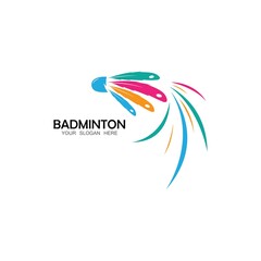Badminton Logo vector icon illustration design template.Badminton Shuttlecock icon logo.Badminton sport logo template vector. Sport club logo concept