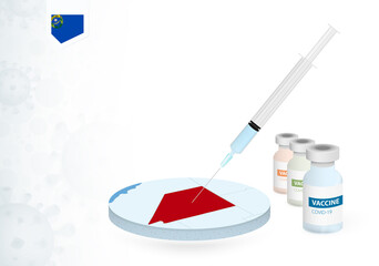 Vaccination in Nevada with different type of COVID-19 vaccine. Сoncept with the vaccine injection in the map of Nevada.