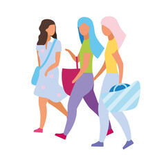 Shopping with friends semi flat color vector characters. Full body people on white. Spending leisure time with besties isolated modern cartoon style illustration for graphic design and animation