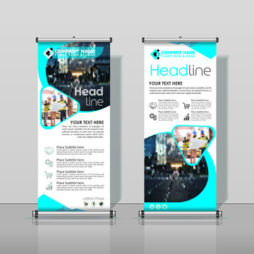 Blue, Black, Roll up Banner Design, Construction, Business Abstract Vertical Template Vector, Cover Abstract Modern X-Banner, Brochure Flyer Banner Rectangle Size.