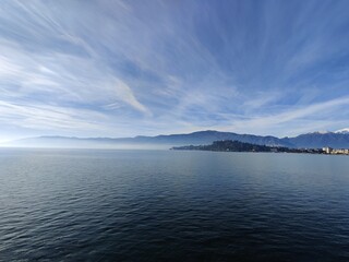 Obraz premium Beautiful view Lago Maggiore in winter near Verbania Italy