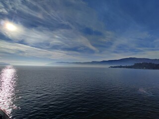 Beautiful view Lago Maggiore in winter near Verbania Italy