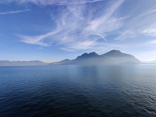 Beautiful view Lago Maggiore in winter near Verbania Italy