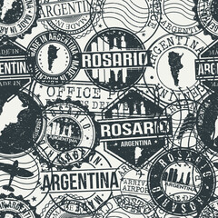 Rosario, Santa Fe Province, Argentina Stamps Background. A City Stamp Vector Art. Set of Postal Passport Travel. Design Set Pattern.