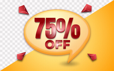 Sale banner 75% template design with yellow bubble