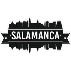 Salamanca Spain Skyline. Banner Vector Design Silhouette Art. Cityscape Travel Monuments. - obrazy, fototapety, plakaty