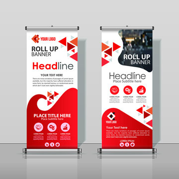 Roll up Banner, Red, white, Design, Business Abstract Vertical Template, Vector, Cover Abstract Modern X-Banner, Brochure Flyer Banner Rectangle Size.