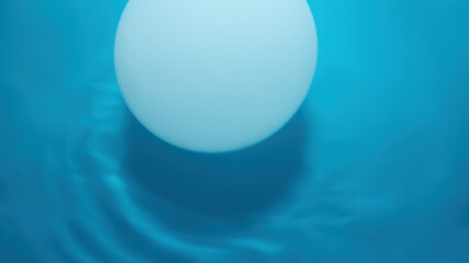 Empty white circle podium on blue water texture with waves in sunlight. layout, copyspace.Abstract background for product presentation.