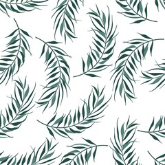 Naklejka na ściany i meble Seamless pattern with the image of tropical leaves. Design for paper, textiles and decor. Vector illustration.