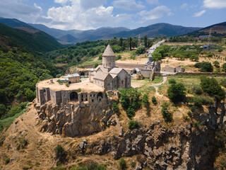 Fototapeta na wymiar Aerial view of Tatev monastery in Armenia. The Armenian Apostolic monastery was founded in 9th century