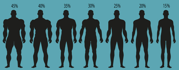 Man silhouettes with different muscle degrees.