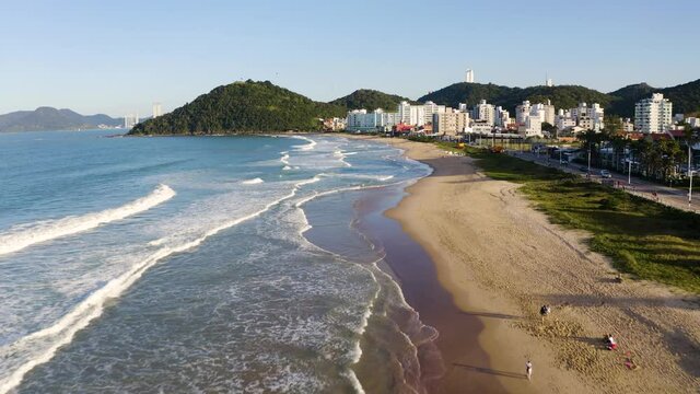 Aerial view of brava beach during sunset, Itaja&iacute;, Brazil.