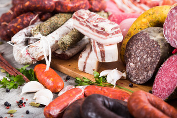 tasty meat and sausage products