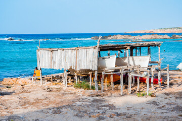 Típico embarcadero en Formentera (Islas Baleares - España).