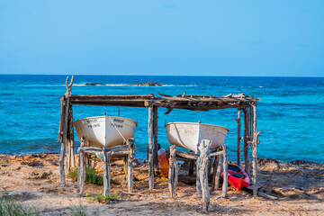 Típico embarcadero en Formentera (Islas Baleares - España).