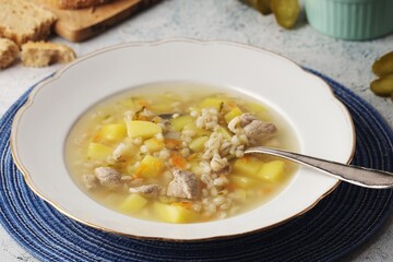 Rassolnik, traditional soup of Russian cuisine