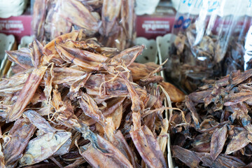 Dried squid in the sea food Thailand market