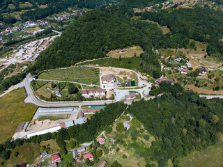 Aerial View of Lupsa Monastery, from above, bird's eye view - obrazy, fototapety, plakaty