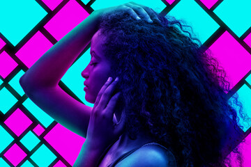 A pop art style portrait on geometrical background