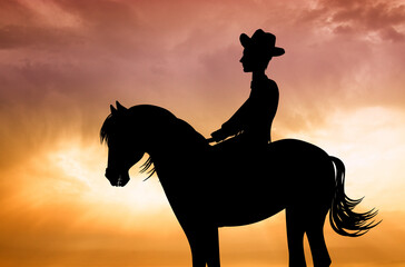 illustration of man on horse at sunset