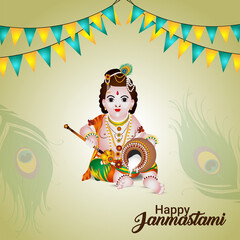 Creative vector illustration of shri krishna for happy janmashtami