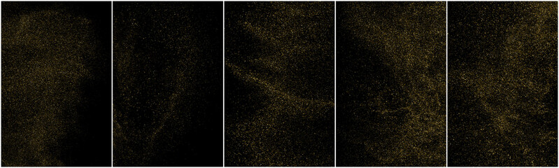 Set of Gold Glitter Texture Isolated on Black Background. Golden stardust. Amber Particles Color. Sparkles Rain. Vector Illustration, Eps 10.