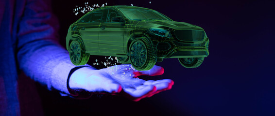Electromobility e-motion concept. Electro car