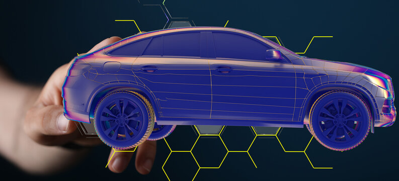Autonomous car with HUD graphic of Navigation system driving