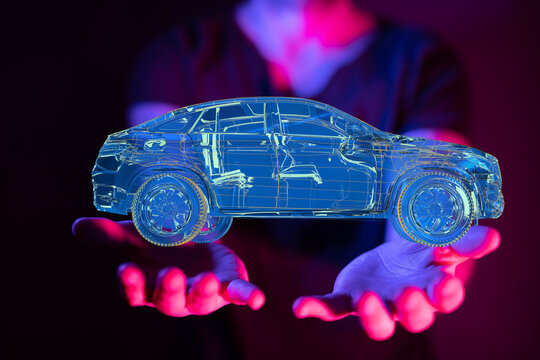 Autonomous car with HUD graphic of Navigation system driving