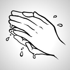 Obraz premium Hands Washing With Soap and Water Illustrated Cartoon Drawing