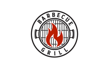 Vintage Retro Barbecue Grill, Barbeque Label Stamp Logo design vector