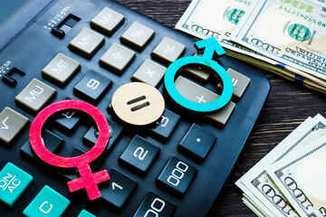 Gender symbols and equal sign. Equal pay concept.
